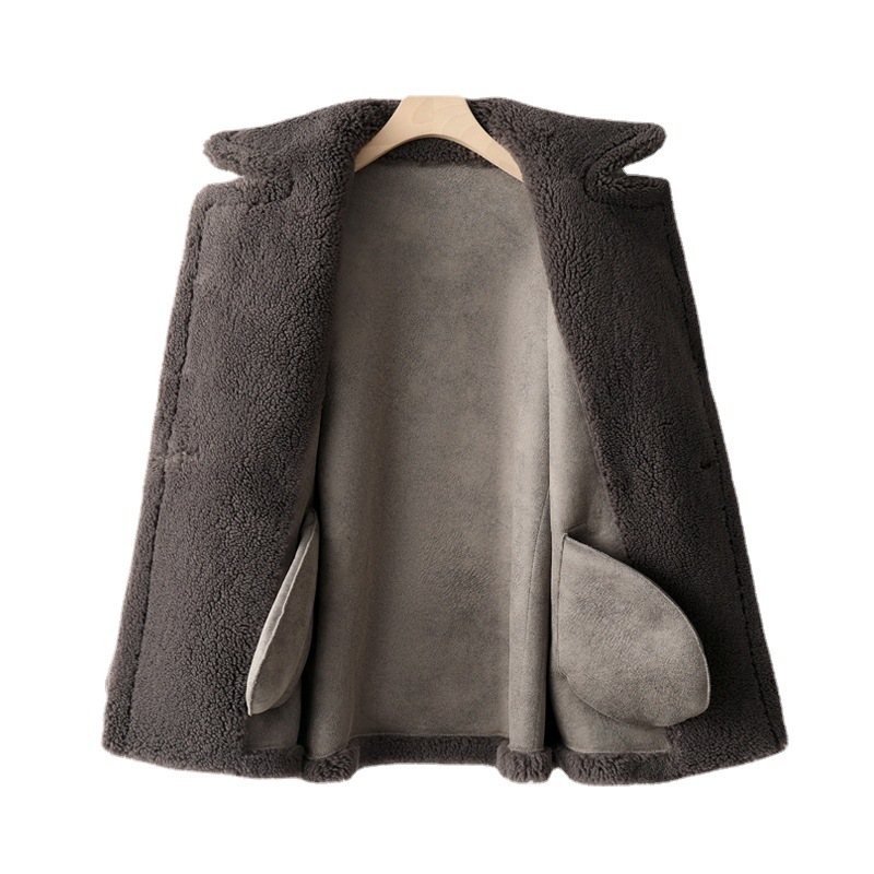 Women's Lambskin Imitation Coat, Mid-Length, Teddy Look