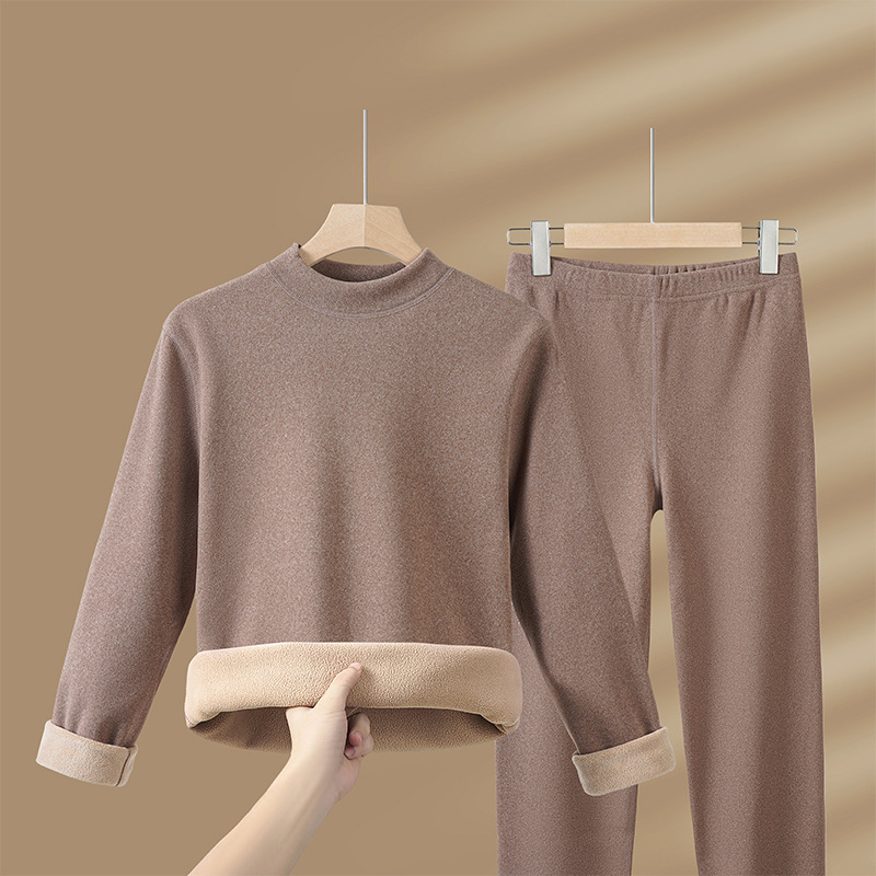 Thermal underwear set with lamb fleece imitation, half roll neck