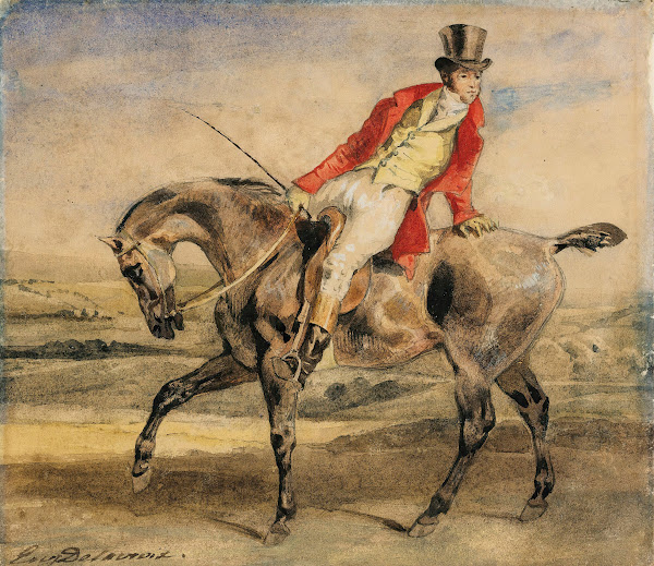 Horseman wearing a red jacket