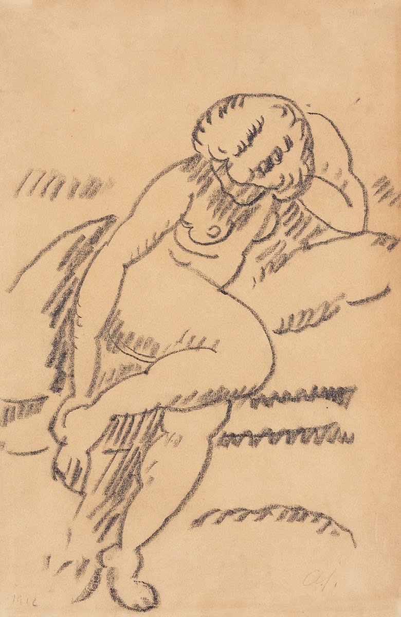 Akt sich an den rechten Fuß fassend 1912