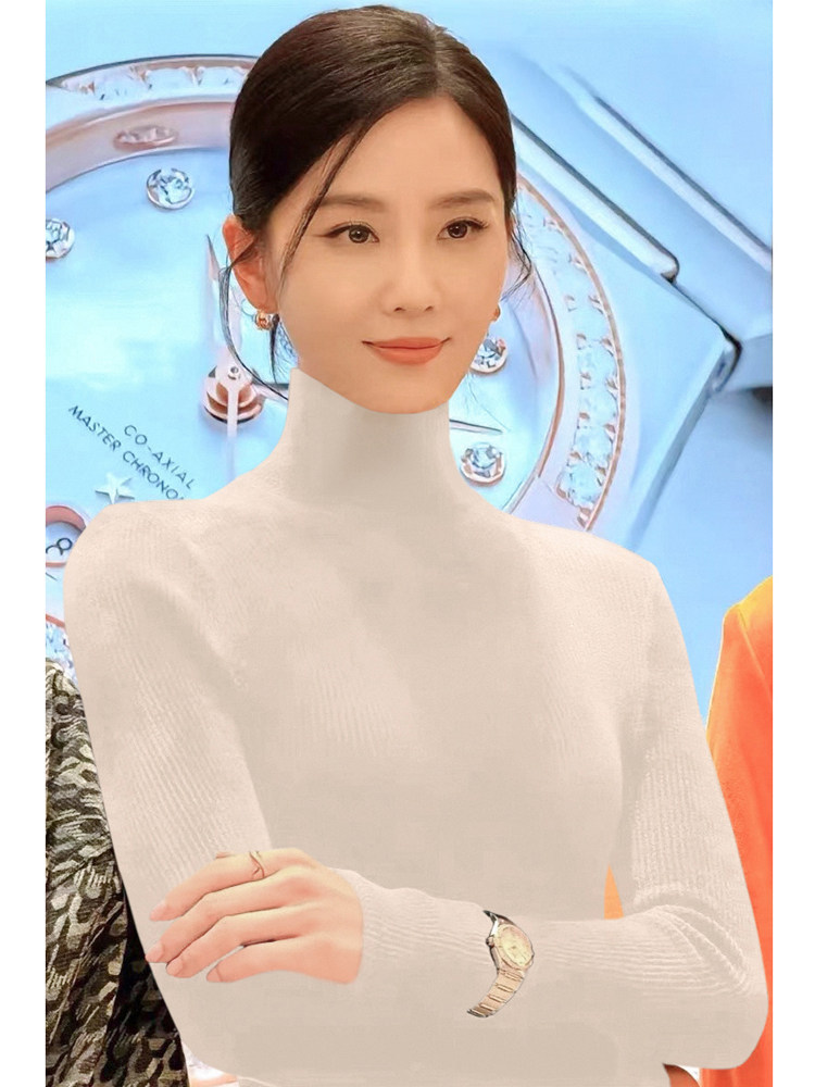 Women's knitted sweater with standing collar, long-sleeve