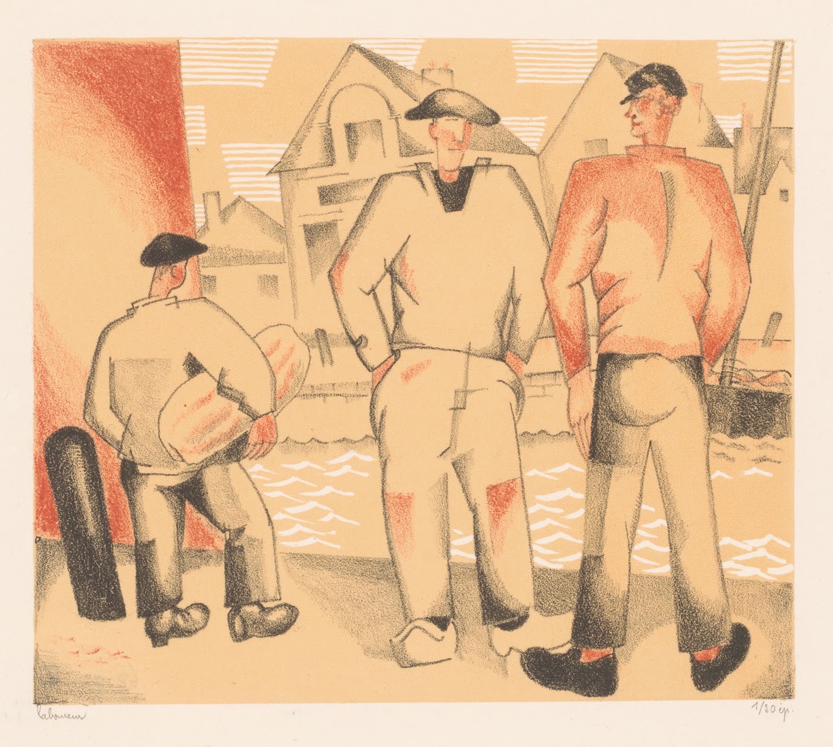 Drie vissers aan de kade 1924