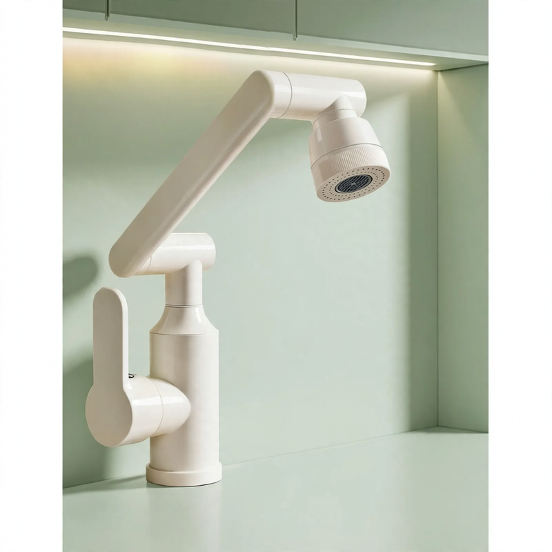Sink faucet, White, Swivel, Hot-Cold
