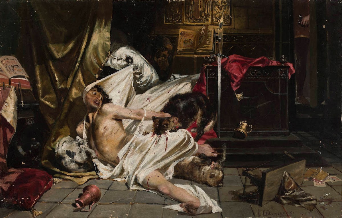 Man Fighting With Wolves 1883
