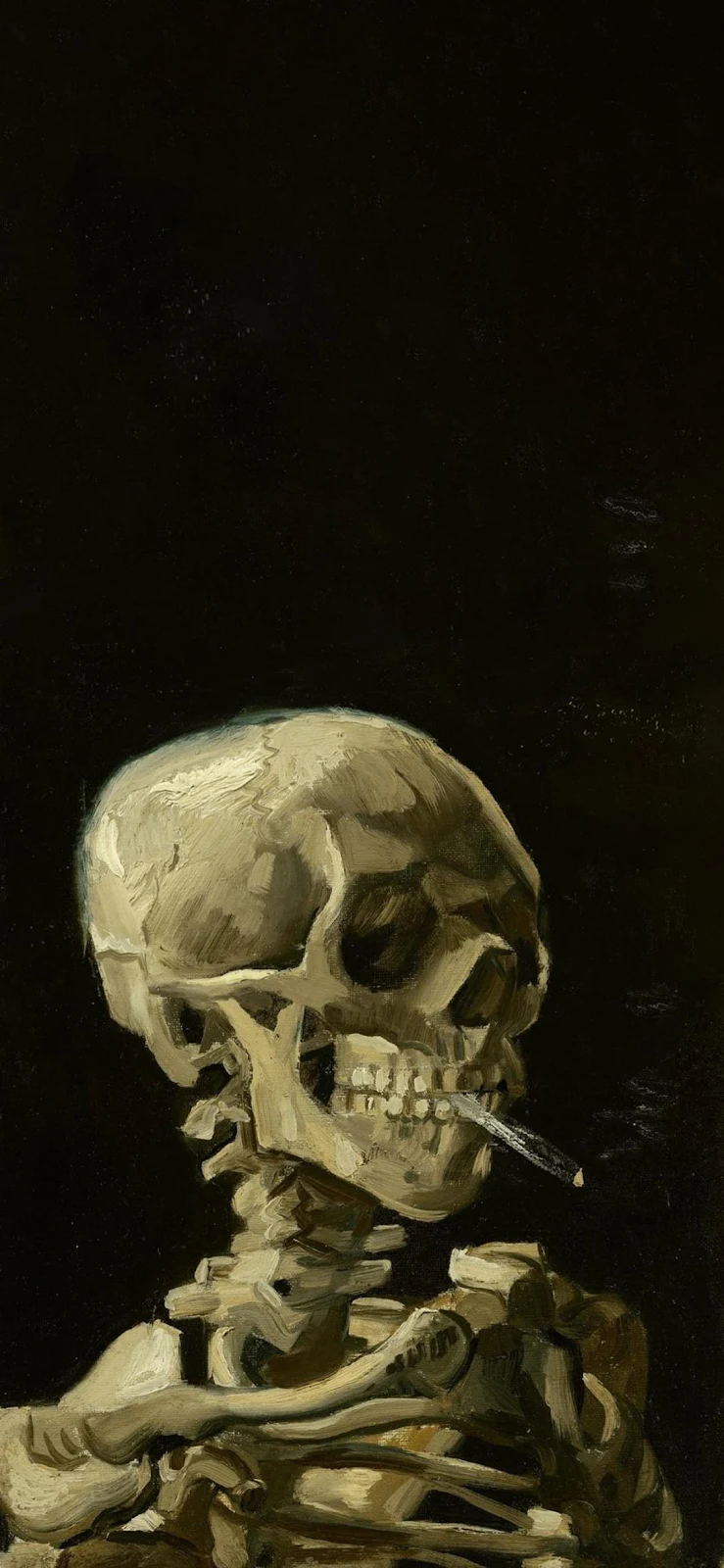 Smoking Skeleton Oil Painting - Oil Painting Full HD iPhone Wallpaper (1090x2360)