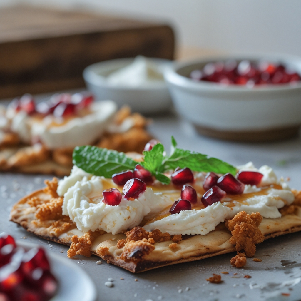 Crispy Za'atar Chicken & Whipped Feta Protein Flatbreads with Pomegranate Molasses