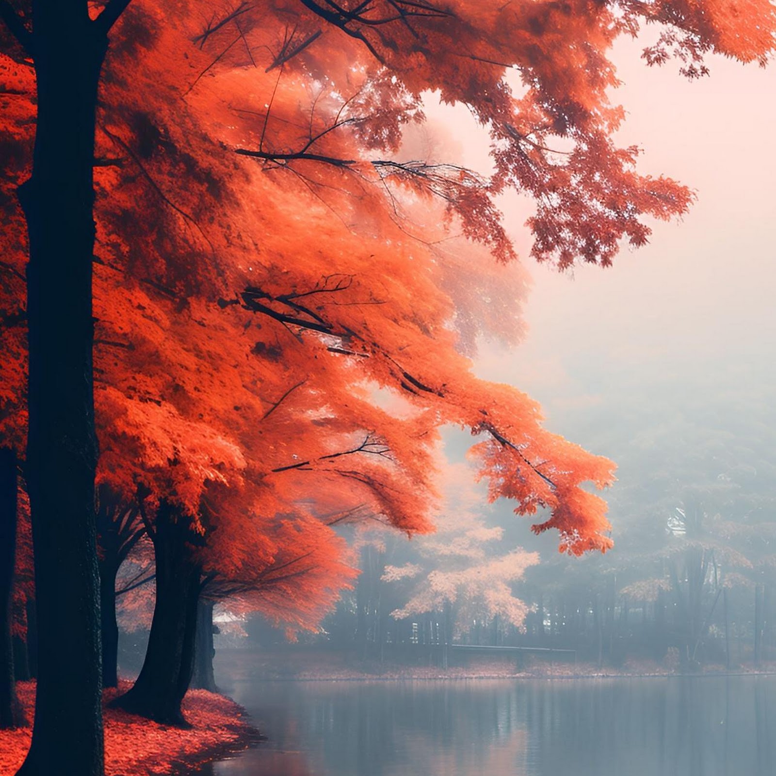 Download Vibrant Red Autumn Trees Full HD iPhone