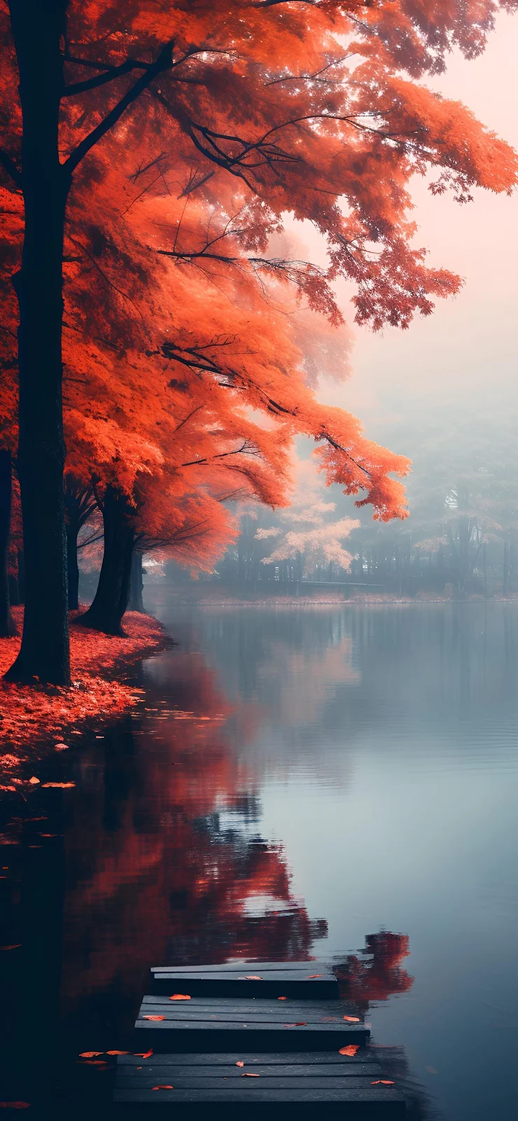 Vibrant Red Autumn Trees - Nature Photography Full HD iPhone Wallpaper (1284x2778)