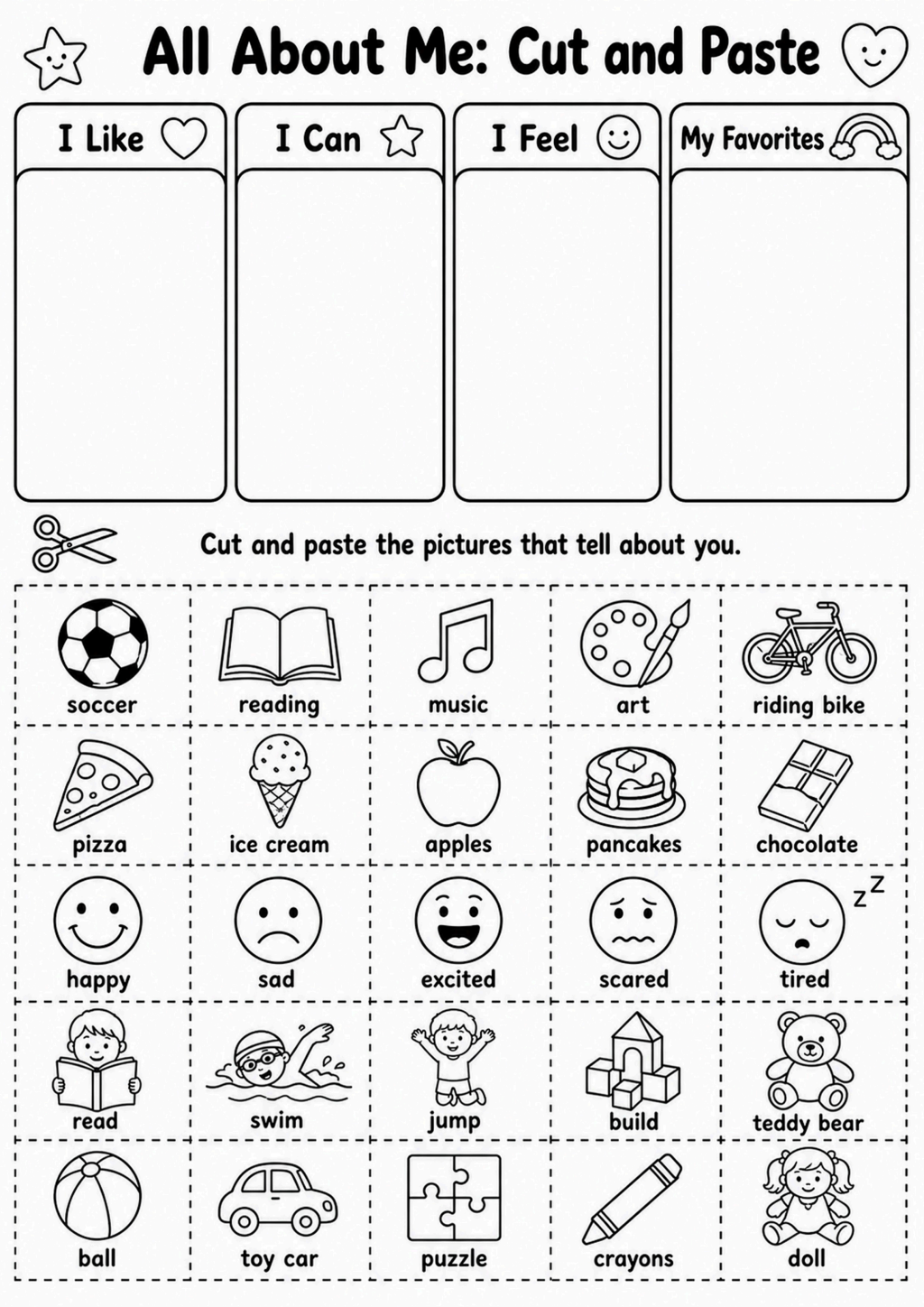 All About Me Cut and Paste Activity
