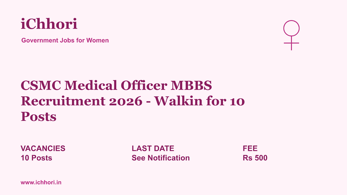 CSMC Medical Officer MBBS Recruitment 2026 - Walkin for 10 Posts - iChhori