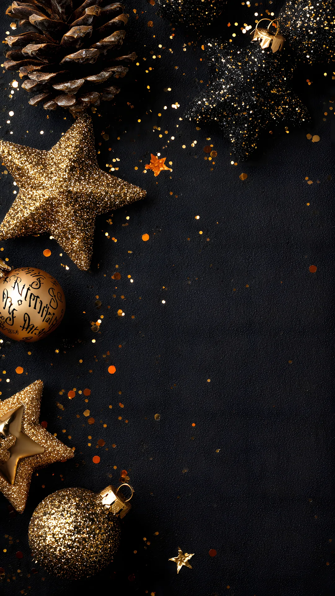 Elegant Black Gold Christmas Ornaments Glitter Stars - Free 4K mobile Wallpaper
