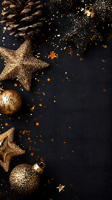 Elegant Black Gold Christmas Ornaments Glitter Stars - Free mobile Wallpaper