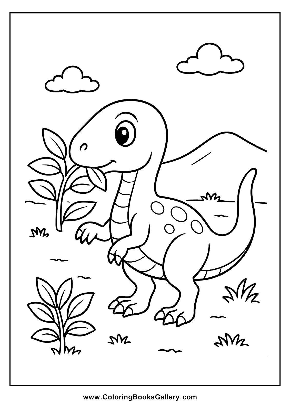 Simple Lesothosaurus Eating Plants Coloring Page for Toddlers – free coloring page for kids