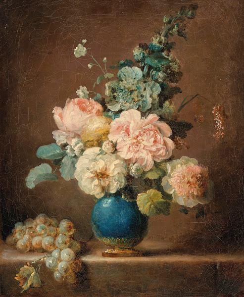 Vase de fleurs et raisins posés sur un entablement 1781