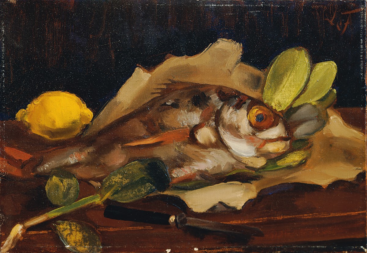 Fischstillleben mit Zitrone 1921
