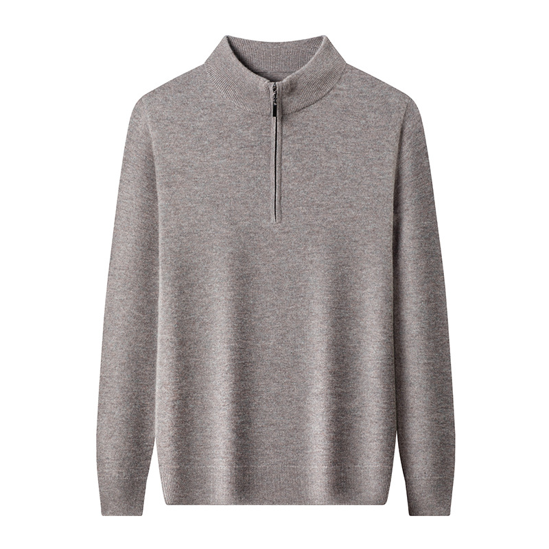 Herren-Wollpullover mit Reißverschluss und Stehkragen