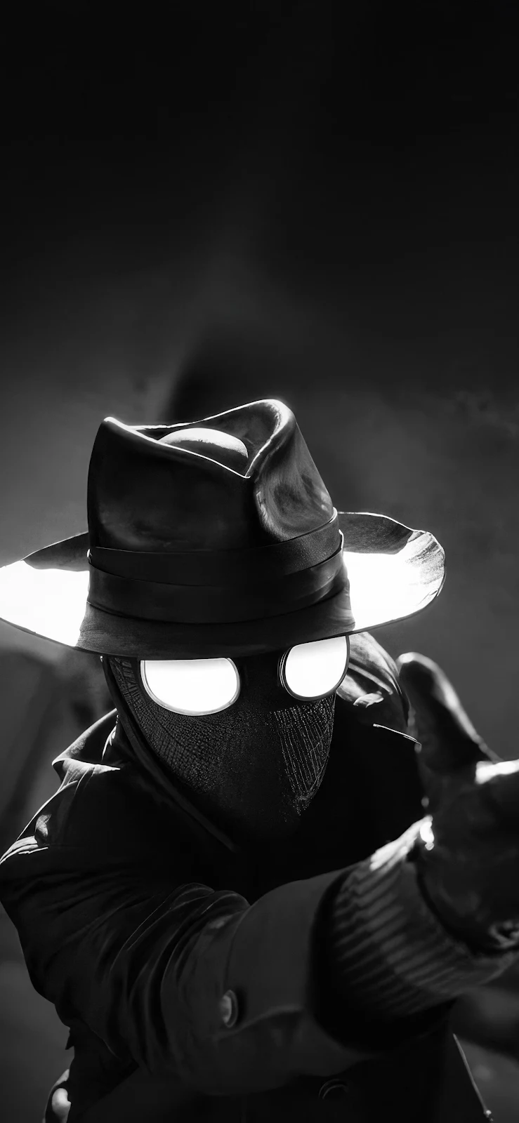 Spider-Man Noir Detective Pose - Cinematic Noir Art 2K iPhone Wallpaper (1772x3839)