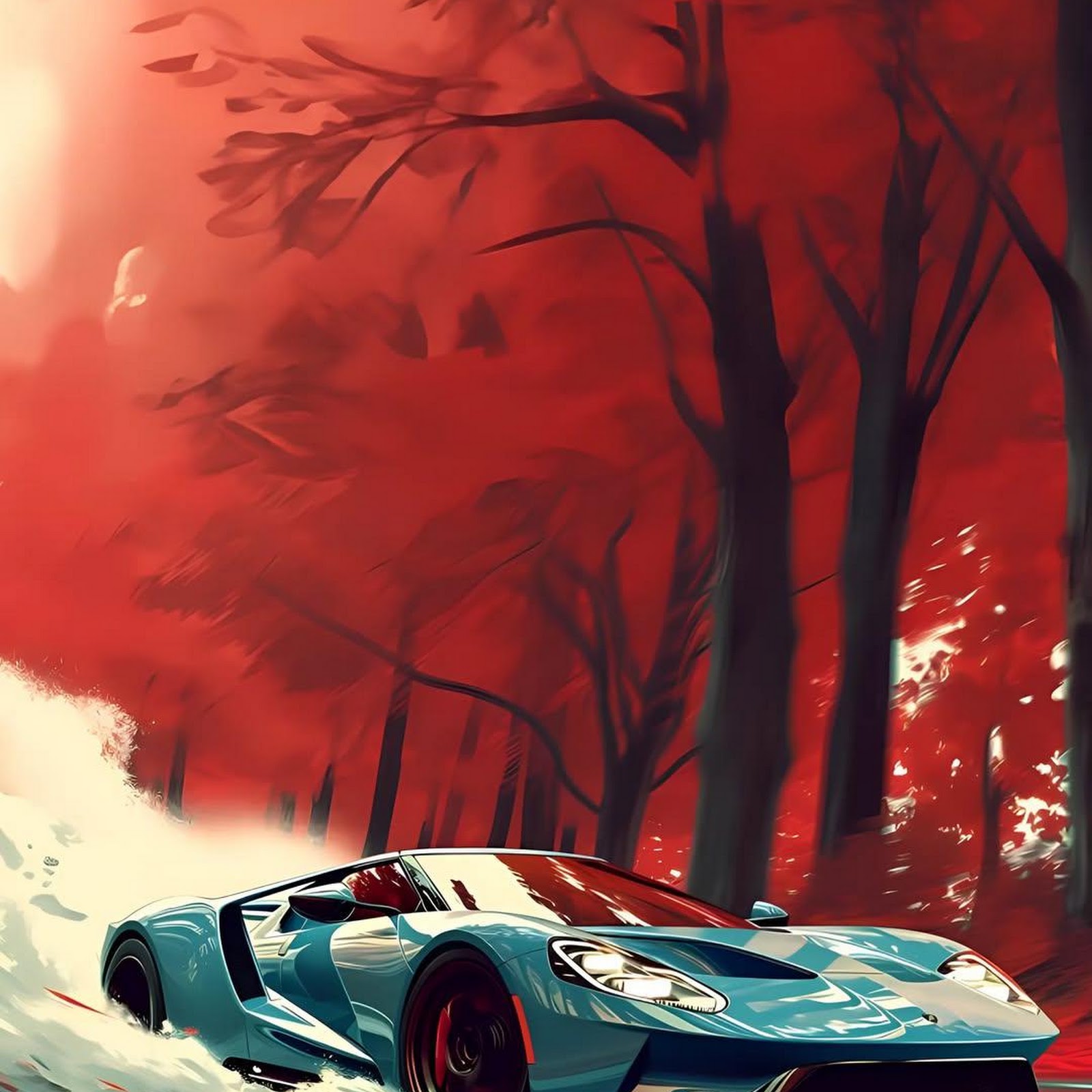 Download Ford GT Drifting Through Red Forest Full HD iPhone