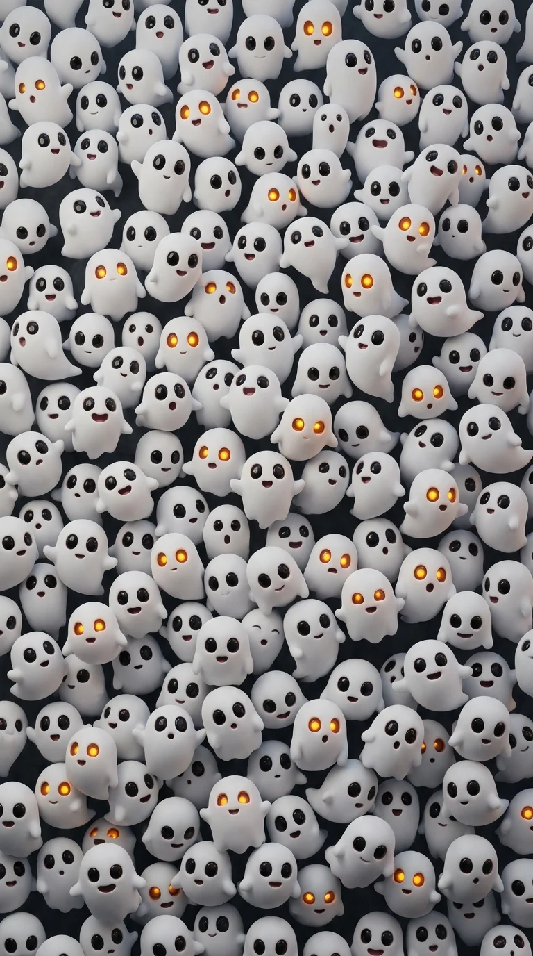 3D Render of Many Cute White Ghosts with Various Expressions - Free 4K mobile Wallpaper