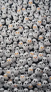 3D Render of Many Cute White Ghosts with Various Expressions