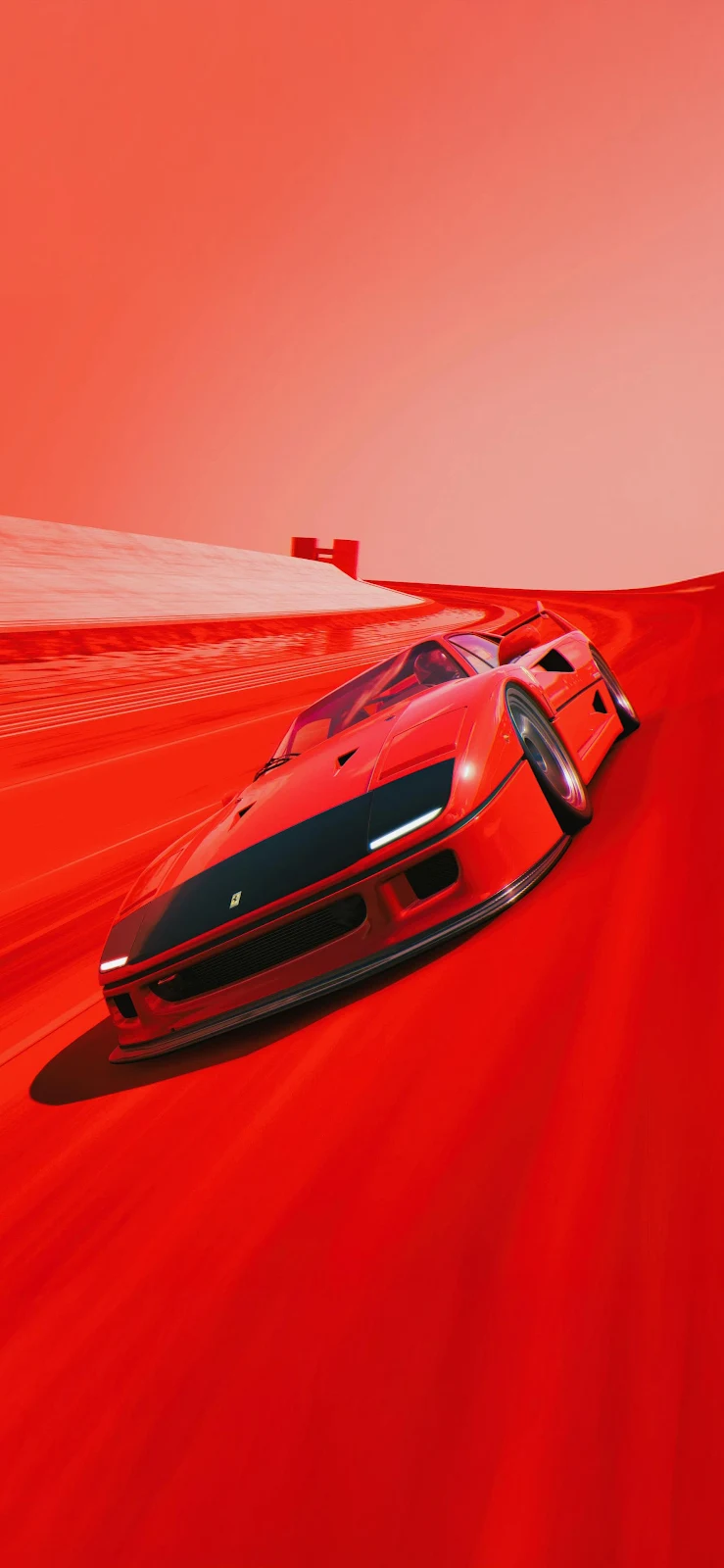 Ferrari F40 Speeding On Red Track - Monochromatic Graphic Art 2K iPhone Wallpaper (1772x3839)