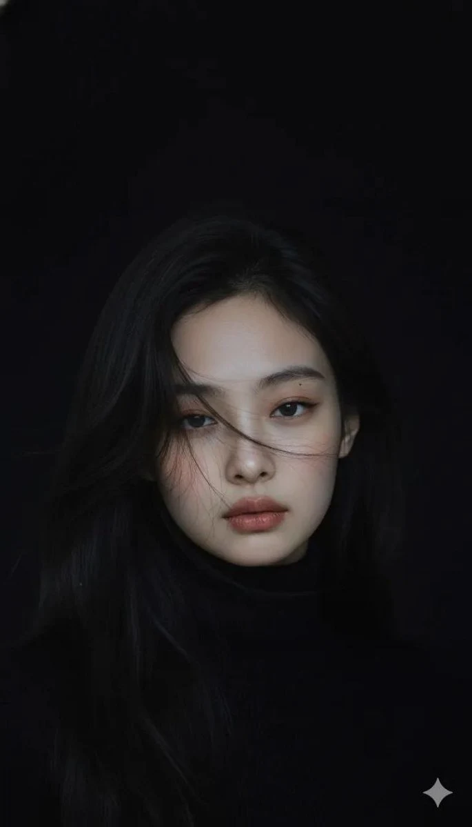 Retrato cinematográfico sombrío de una mujer joven.