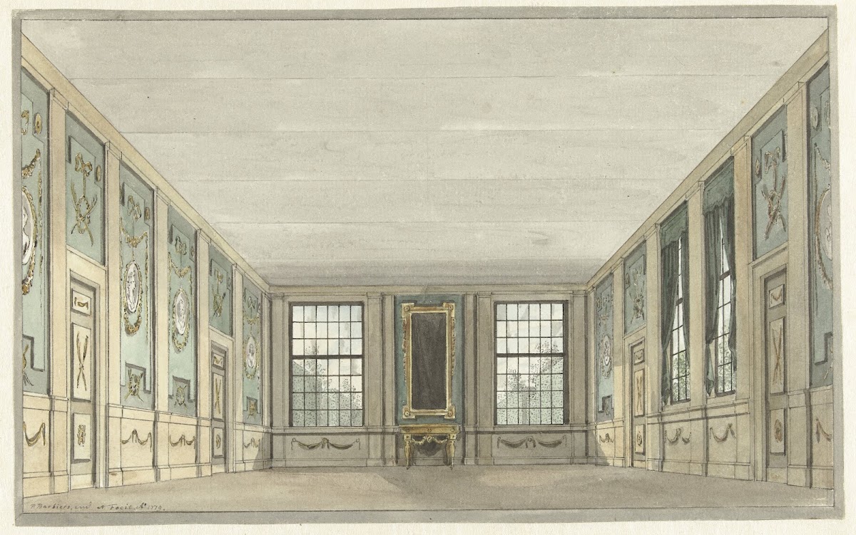 Ontwerp voor een toneeldecor van een interieur 1779