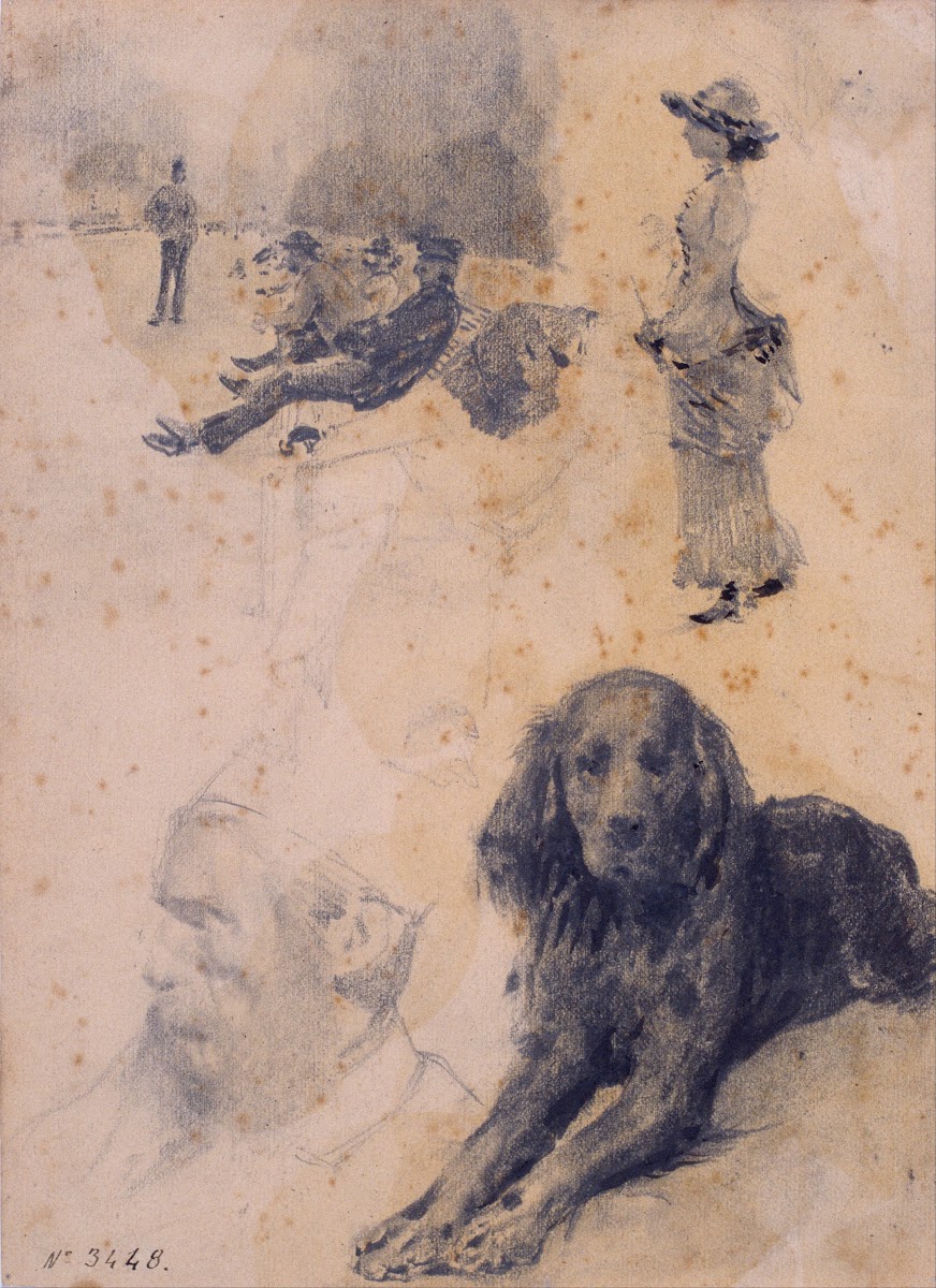 Figure Studies and Study of Dog circa 1883