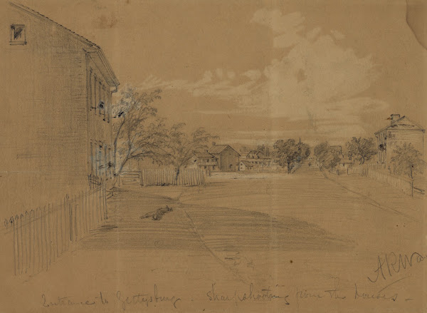 Entrance to Gettysburgsharpshooting from the houses 1863