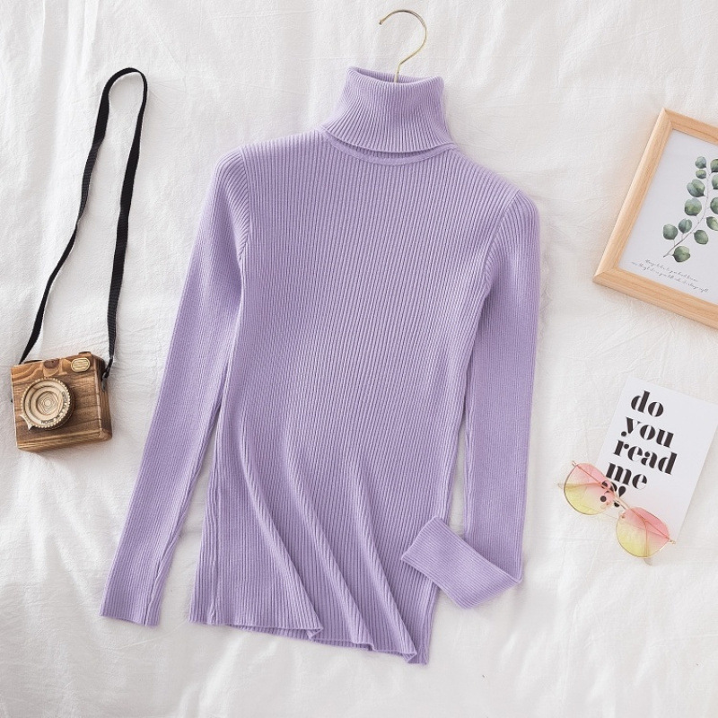Women's knitted sweater, high-neck, slim fit