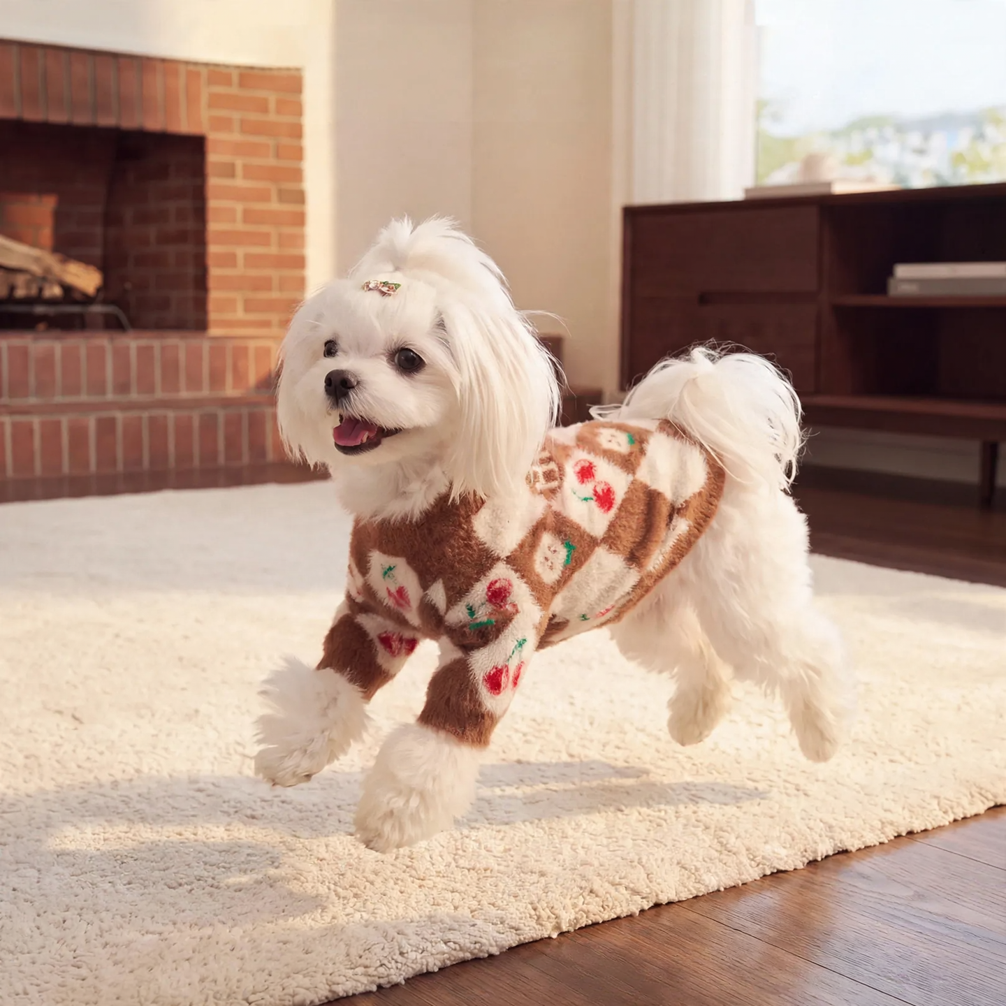 Thick cardigan for dogs with diamond pattern