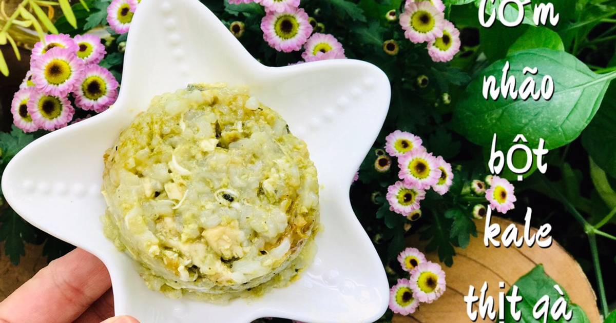 Ăn dặm- cơm nhão bột cải kale thịt gà