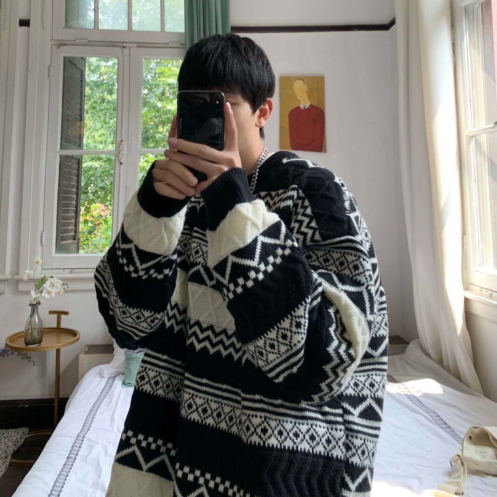 Retro knitted sweater in vintage style