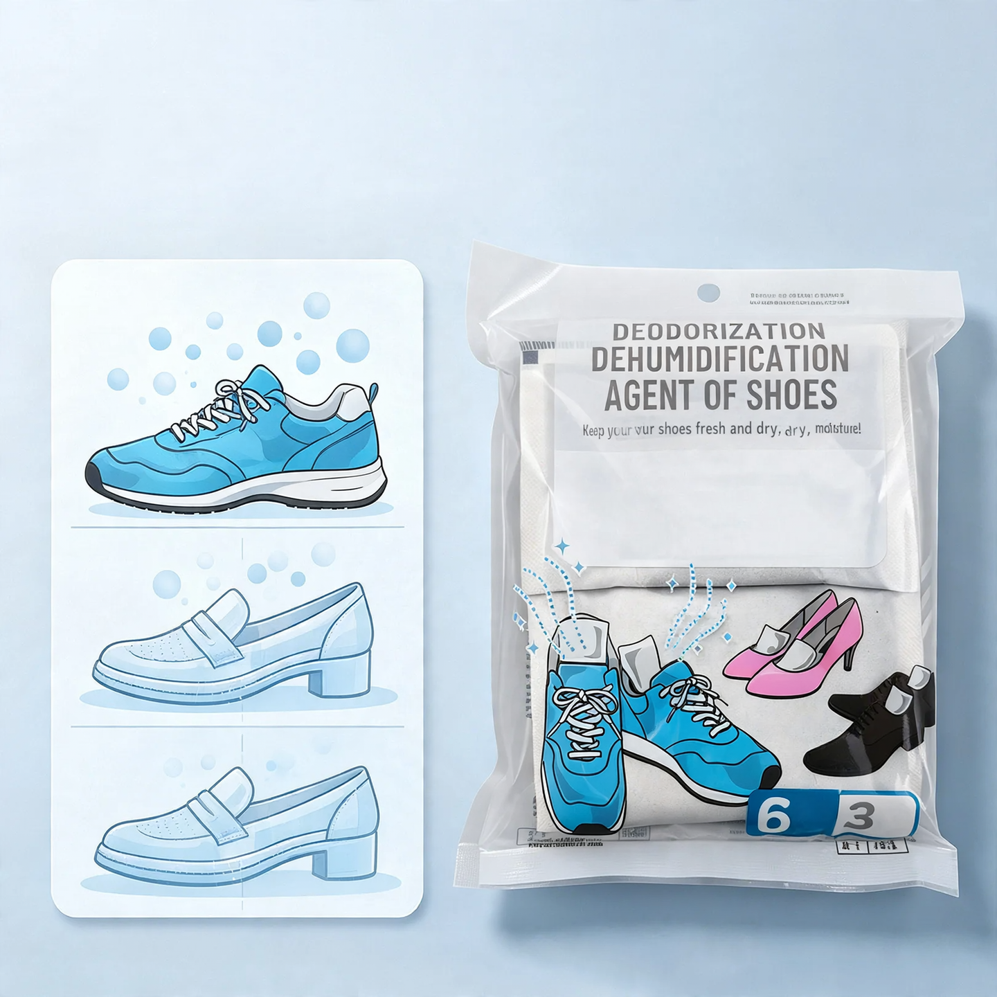 Shoe deodorant and moisture absorber with activated charcoal