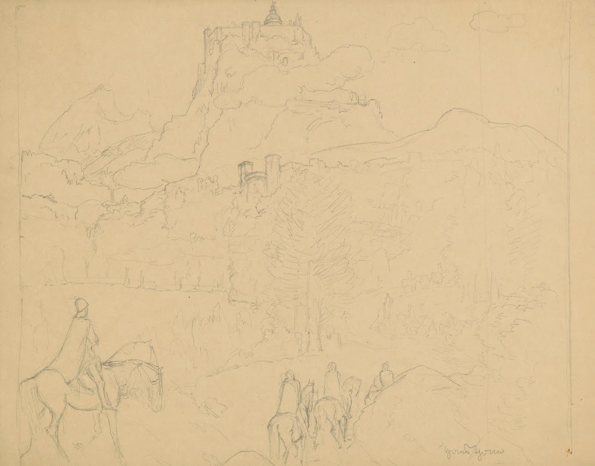 Knights Of The Holy Grail On Their Way To A Castle On A High Hill 1880   1920