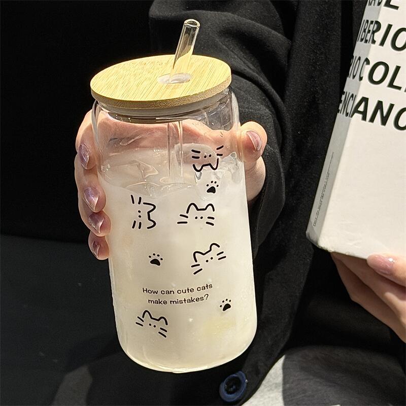 Trinkglas aus Borosilikatglas, 500 ml, mit Strohhalm