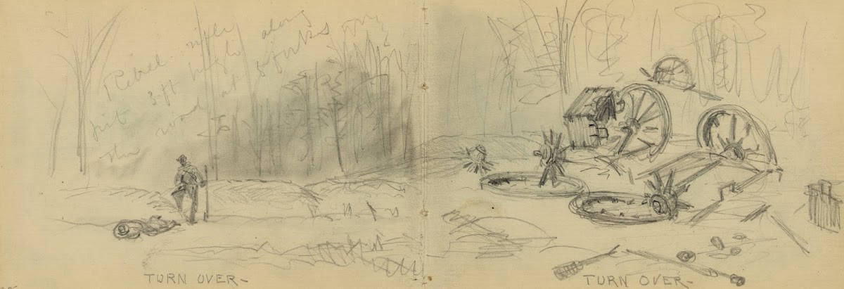 Rebel rifle pit 3 ft high along the road at 5 forks 1865