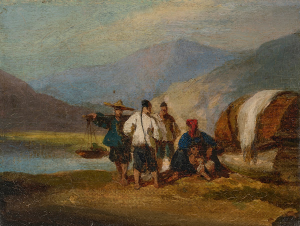 Tanka boatpeople and a vendor on the coast at Macau