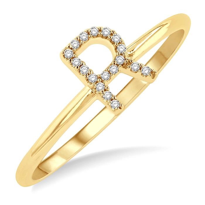 Block 'R' Initial Diamond Ring 365D9DHTSWG-R – 10 Kt Yellow Gold, 4