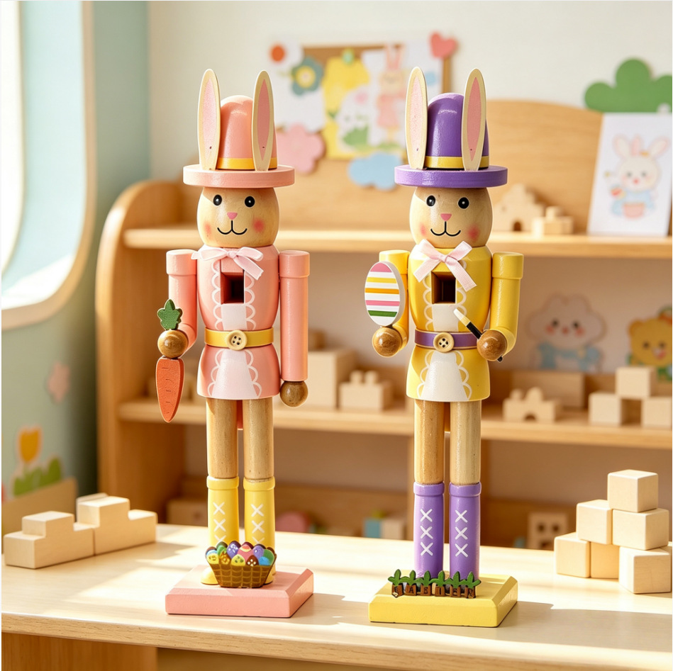 Decorative nutcracker bunny figure, colorfully painted