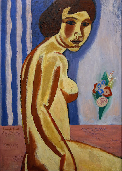 Naked woman with flower bouquet 1931