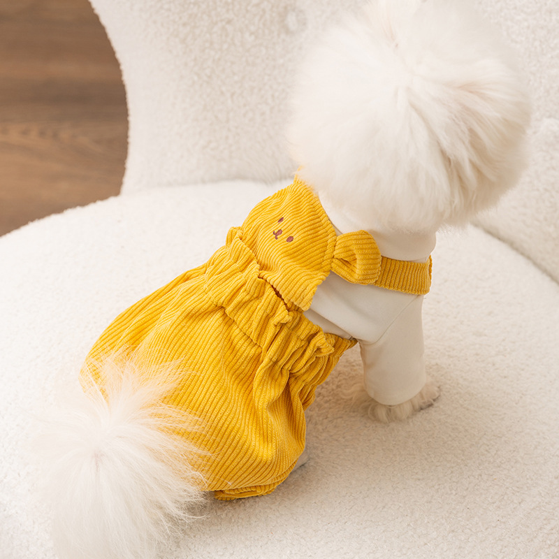 Dog overall with suspenders made of cord