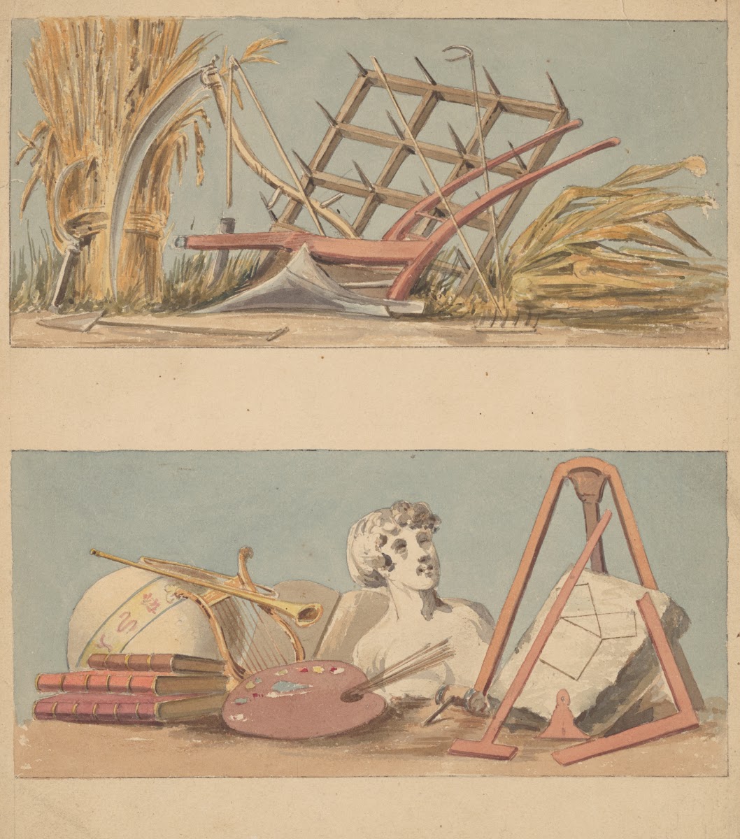 Two allegorical drawings on one sheet agriculture and education 1809 1844