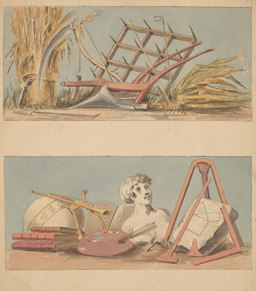 Two allegorical drawings on one sheet agriculture and education 1809 1844