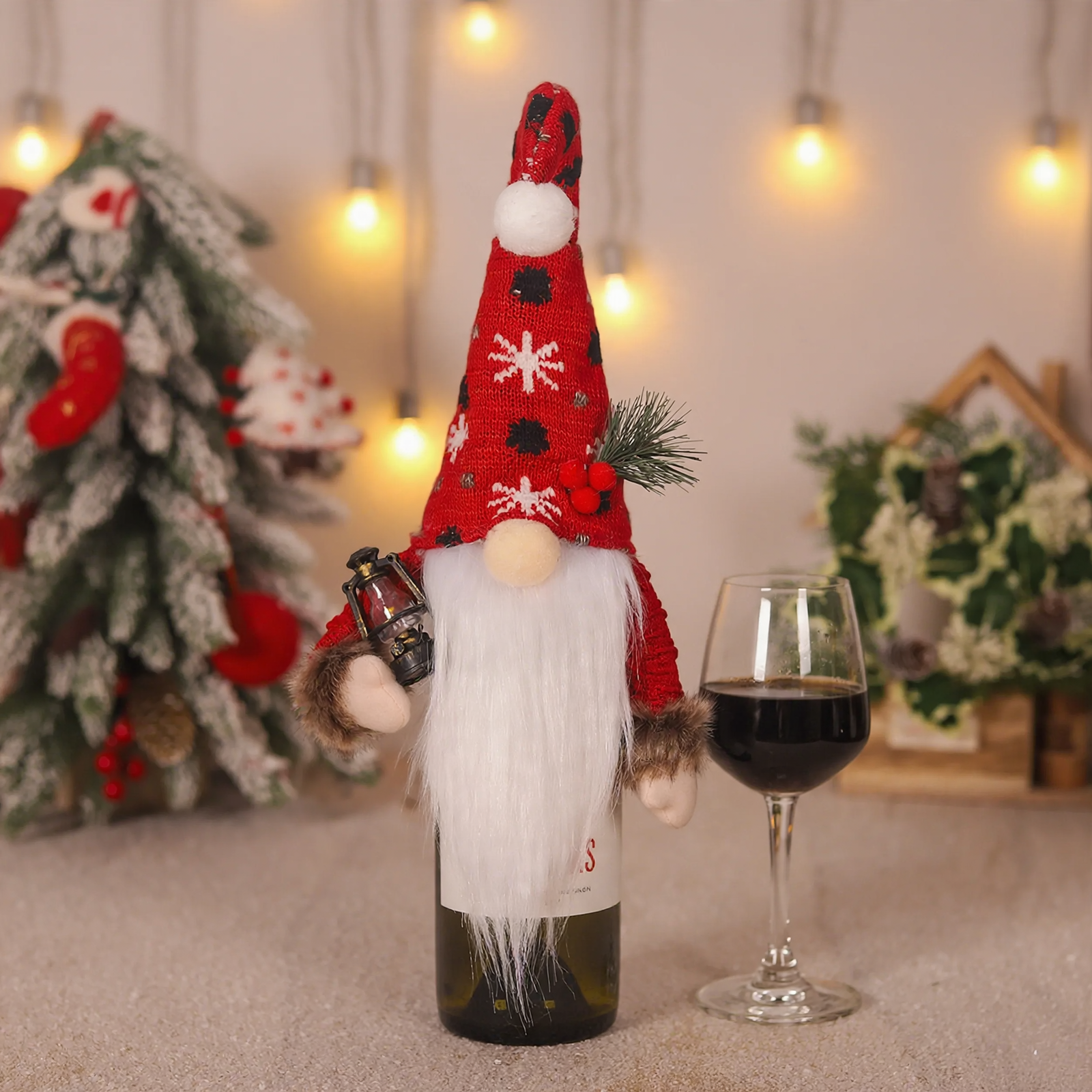 Decorative elf figure with Christmas accessories