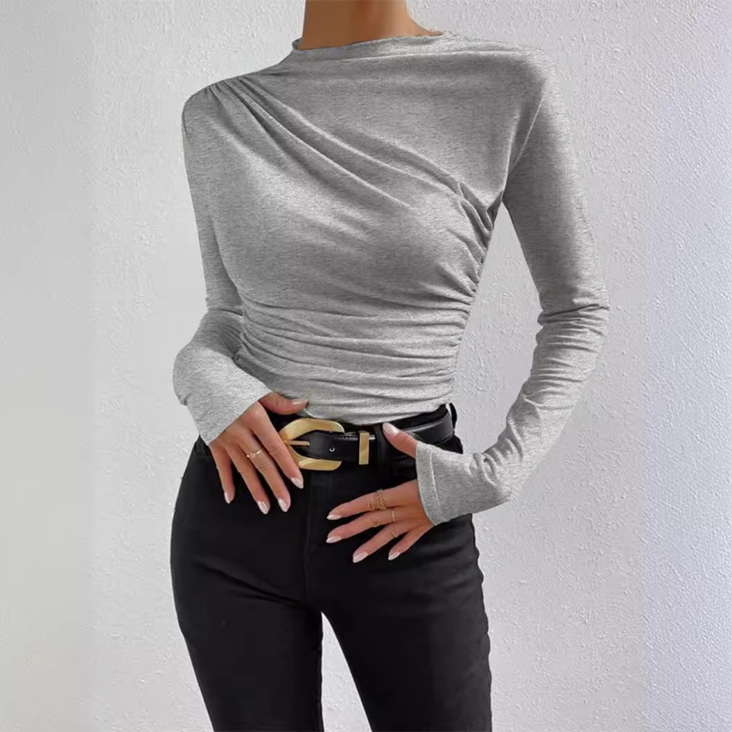 Women's long-sleeve shirt with ruching, body-hugging