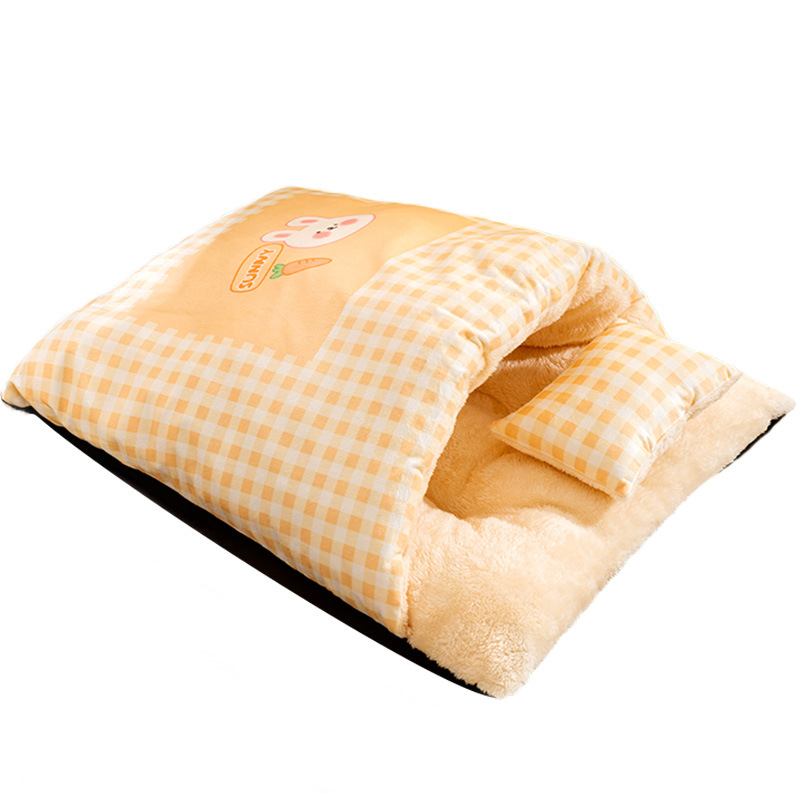 Semi-enclosed pet bed with cushion, polyester