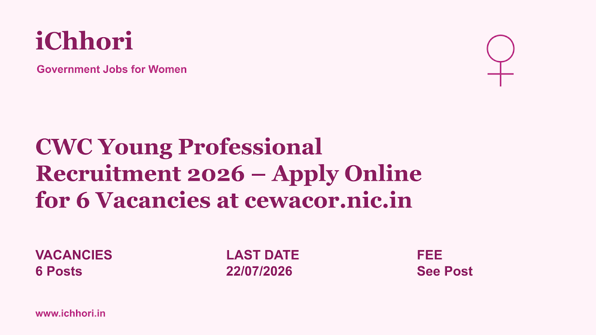 CWC Young Professional Recruitment 2026 – Apply Online for 6 Vacancies at cewacor.nic.in - iChhori