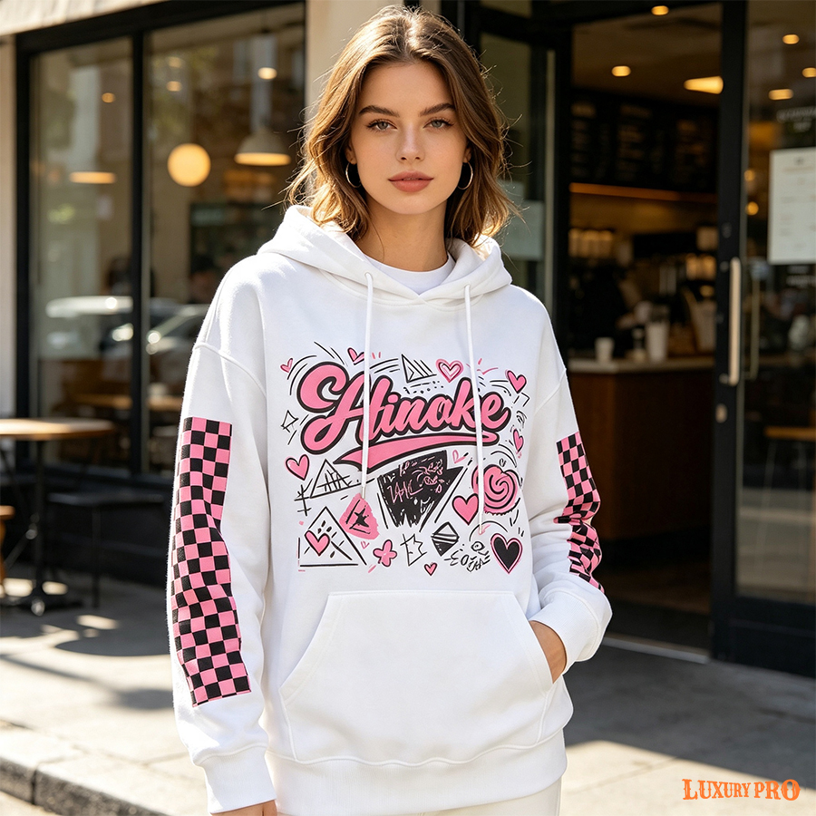 AOP Popcorn Texture Hoodie with Pocket