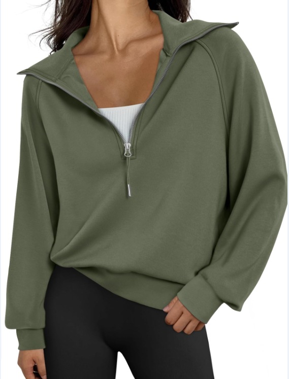 Kurzes Damen-Sweatshirt mit halbem Reißverschluss und Stehkragen